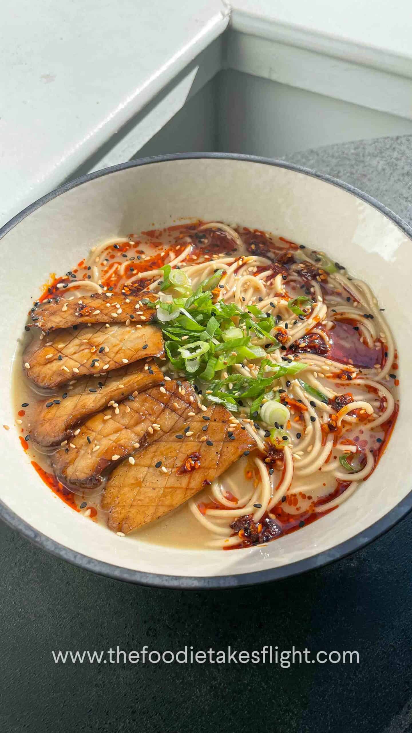 Roasted Garlic Miso Noodle Soup with Seared King Oyster Mushrooms-image