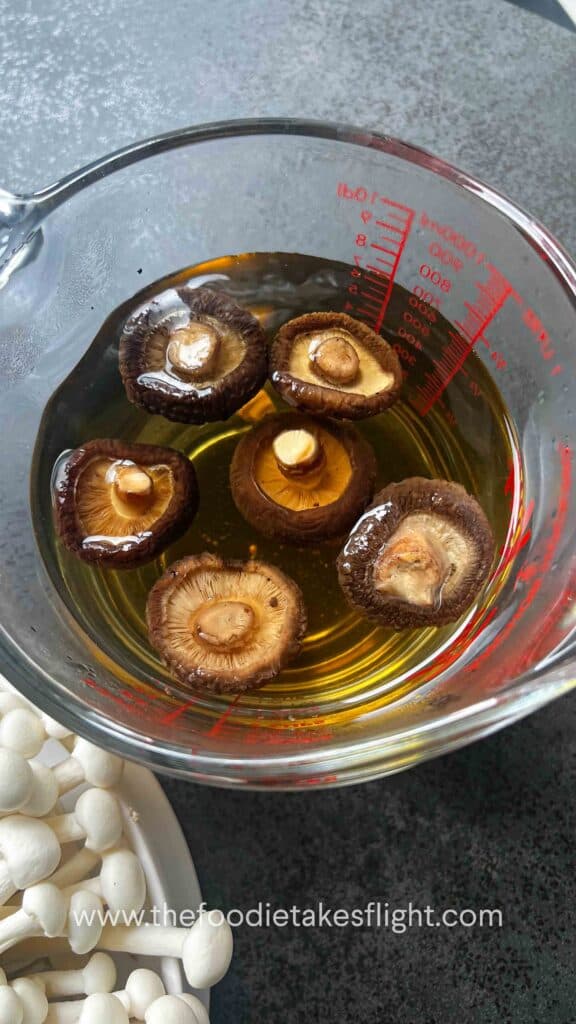 dried shiitake mushrooms soaked in water