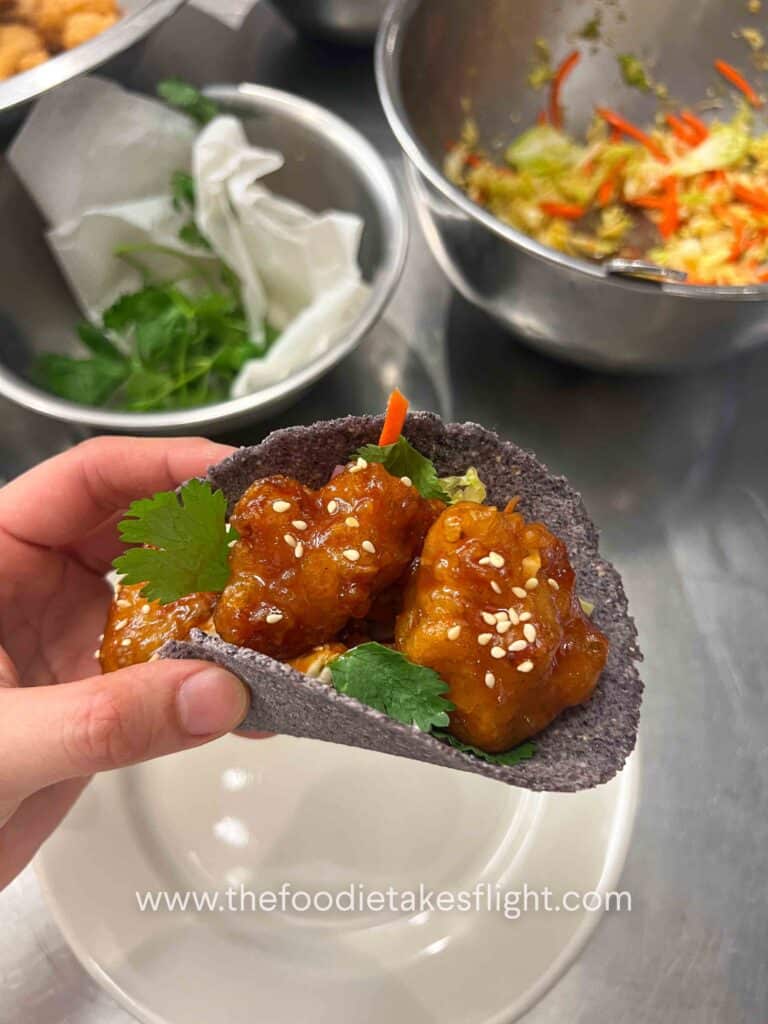gochujang cauliflower tacos on corn tortillas