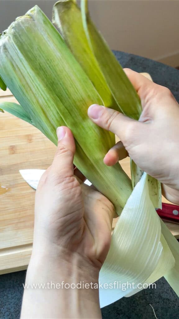 Peeling the leeks