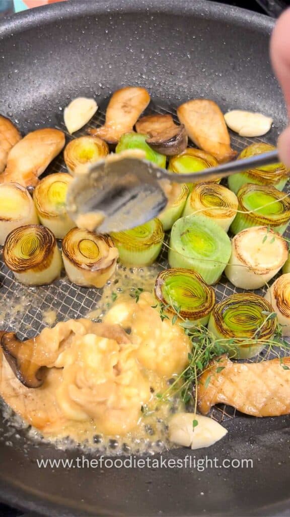 Leeks and King Oyster Mushrooms with Miso Butter Lemon