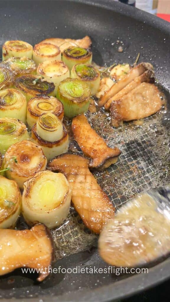 Leeks and King Oyster Mushrooms with Miso Butter Lemon