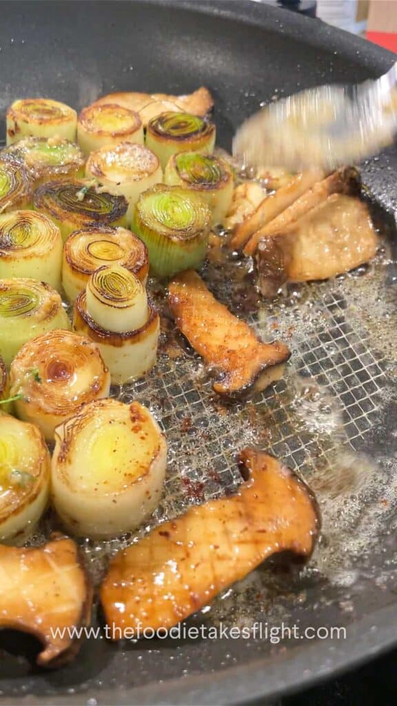 Leeks and King Oyster Mushrooms with Miso Butter Lemon