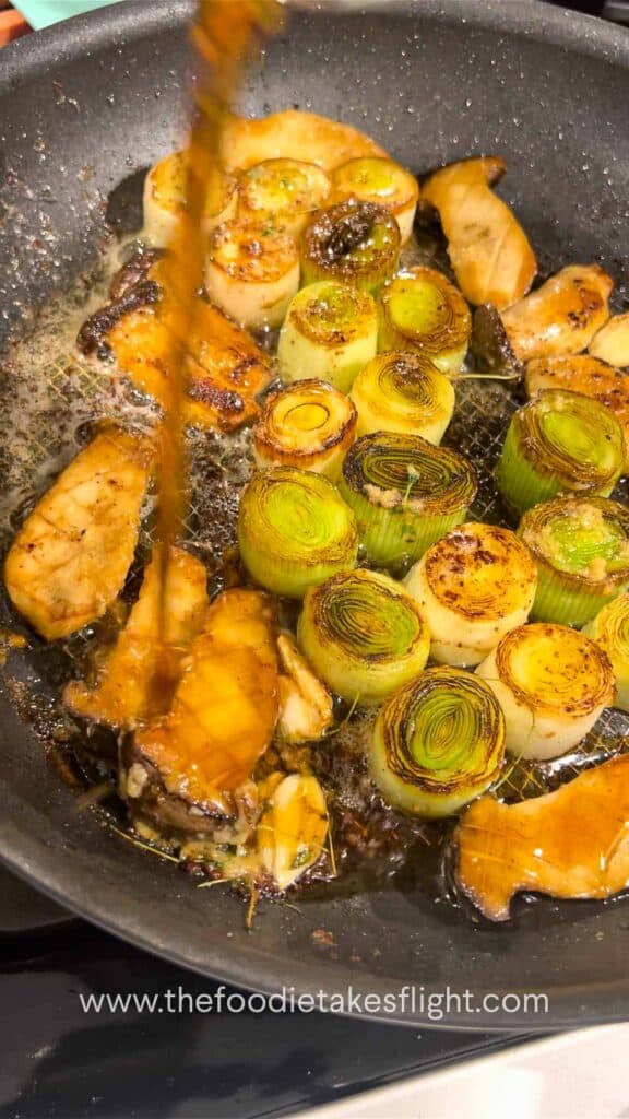 Leeks and King Oyster Mushrooms with Miso Butter Lemon