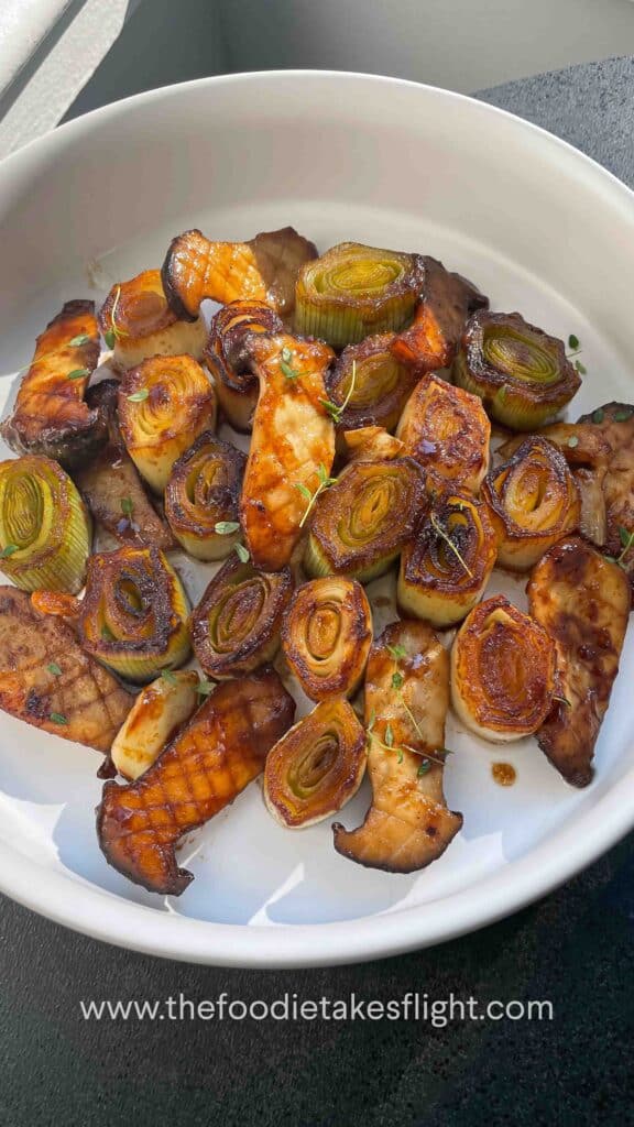Seared Leeks and Mushrooms with Miso Butter & Lemon