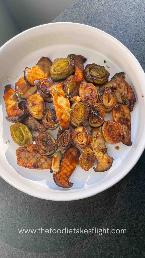 Seared Leeks and Mushrooms with Miso Butter & Lemon