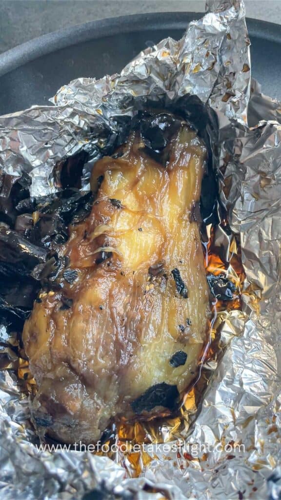 peeling roasted eggplant