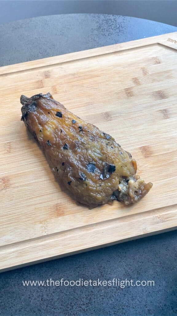 peeling roasted eggplant
