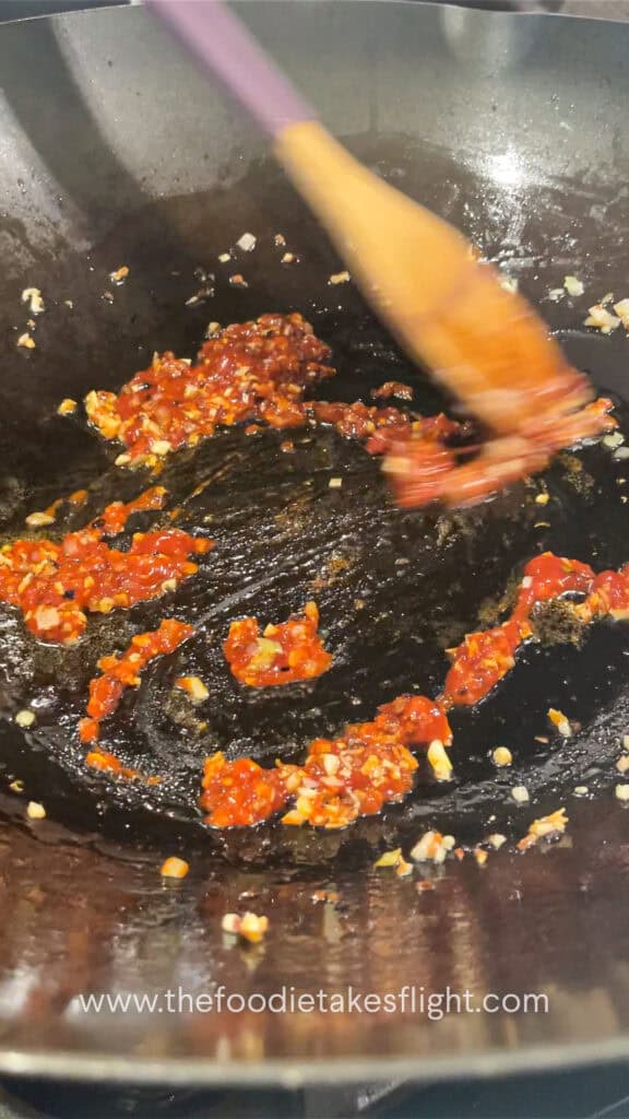 making the sweet chili tahini sauce