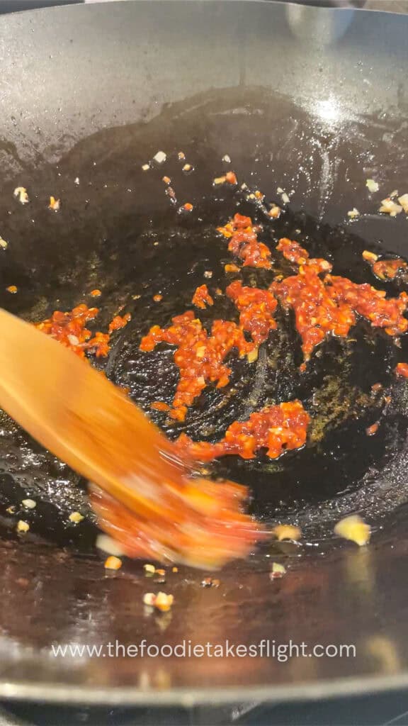 making the sweet chili tahini sauce