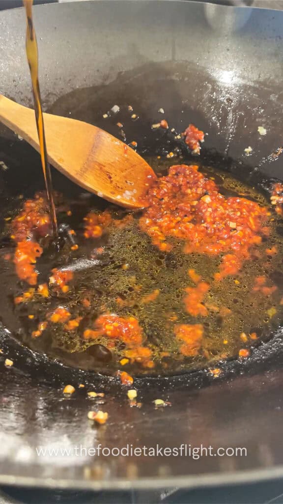 making the sweet chili tahini sauce
