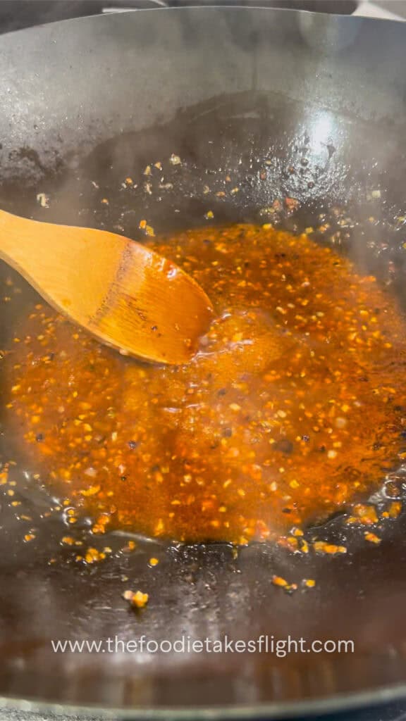making the sweet chili tahini sauce