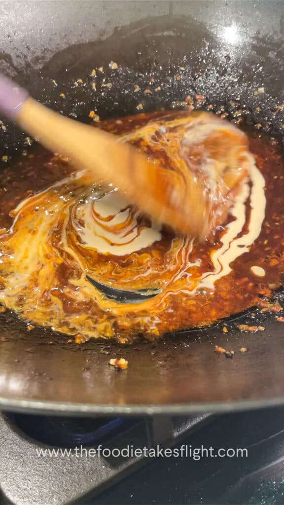 making the sweet chili tahini sauce