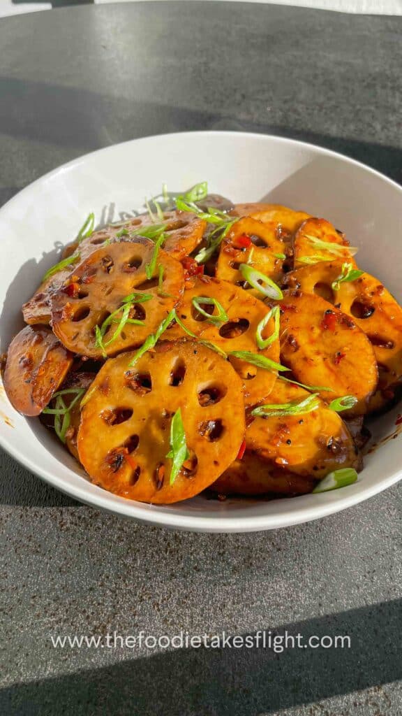 mala dry pot inspired Lotus Root and King Oyster Mushroom Stir-Fry 