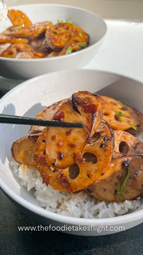 mala dry pot inspired Lotus Root and King Oyster Mushroom Stir-Fry