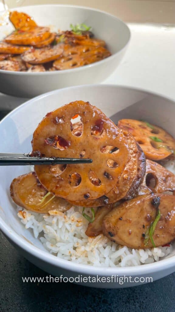 mala dry pot inspired Lotus Root and King Oyster Mushroom Stir-Fry