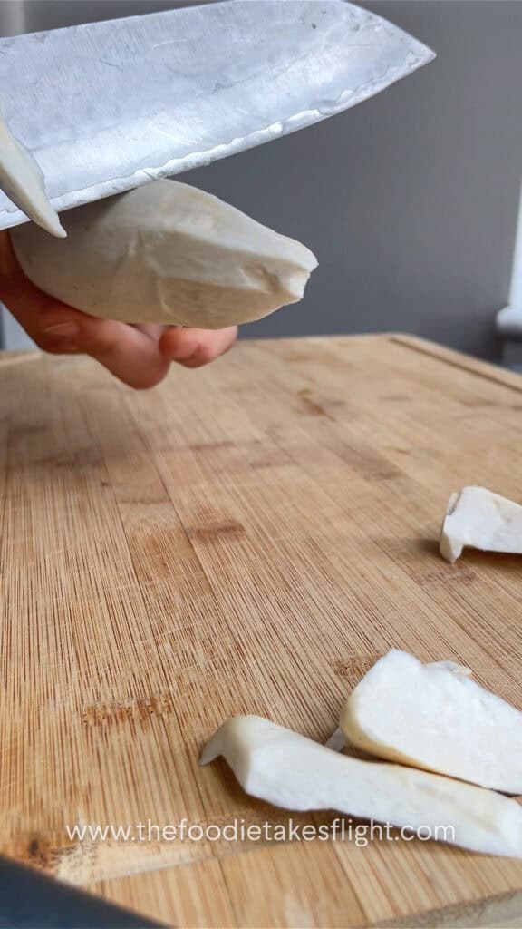 shaving king oyster mushrooms