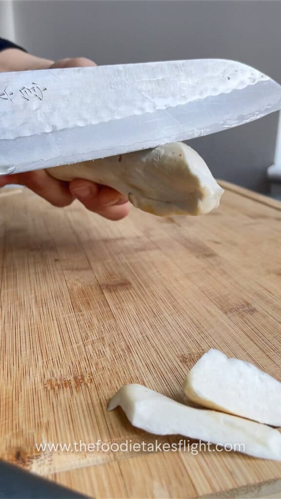 shaving king oyster mushrooms