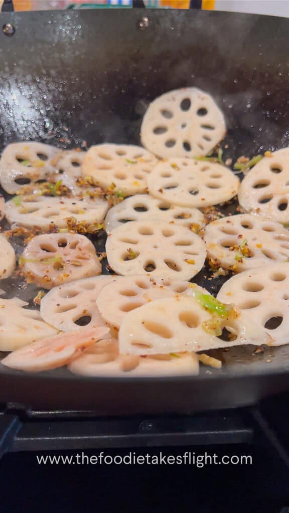 stir-frying lotus root in aromatics