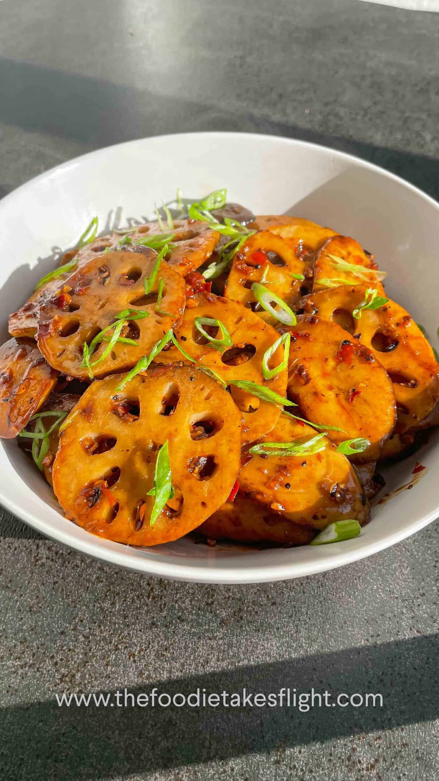 mala dry pot inspired Lotus Root and King Oyster Mushroom Stir-Fry