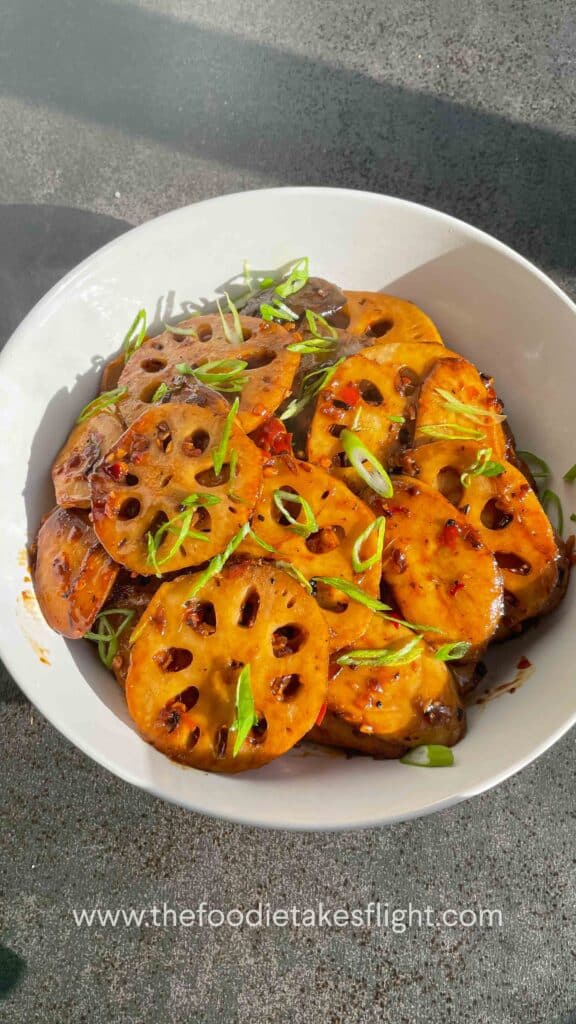 mala dry pot inspired Lotus Root and King Oyster Mushroom Stir-Fry