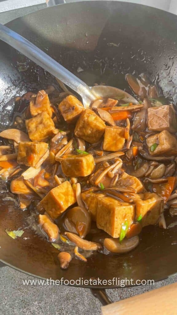 Braised Mushrooms and Tofu in Soy Ginger Garlic Sauce