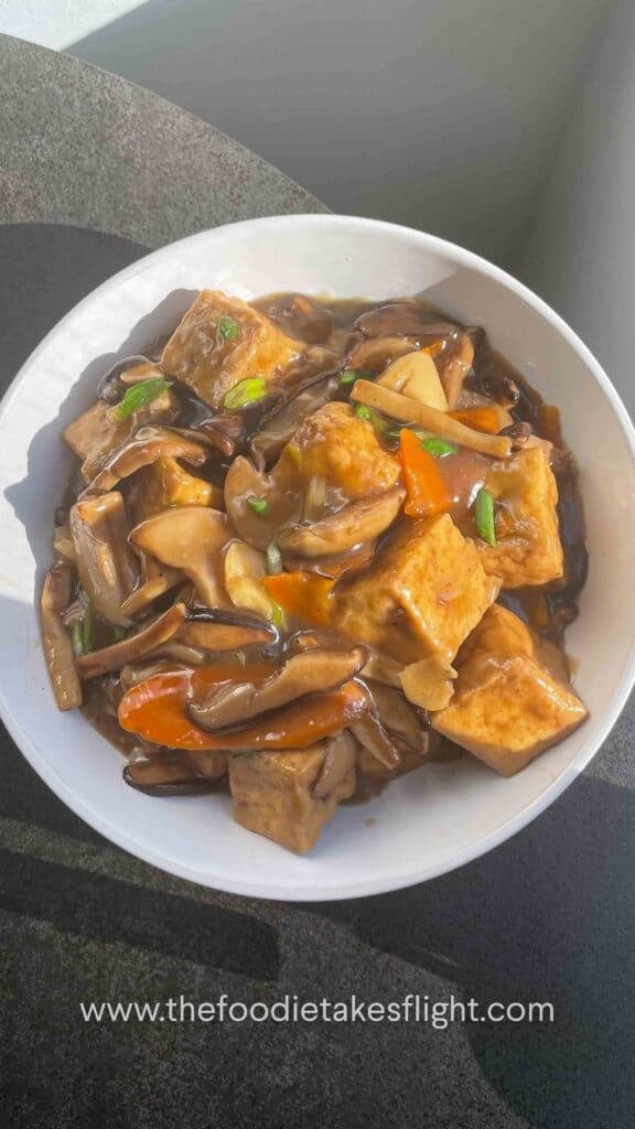 Braised Mushrooms and Tofu in Soy Ginger Garlic Sauce