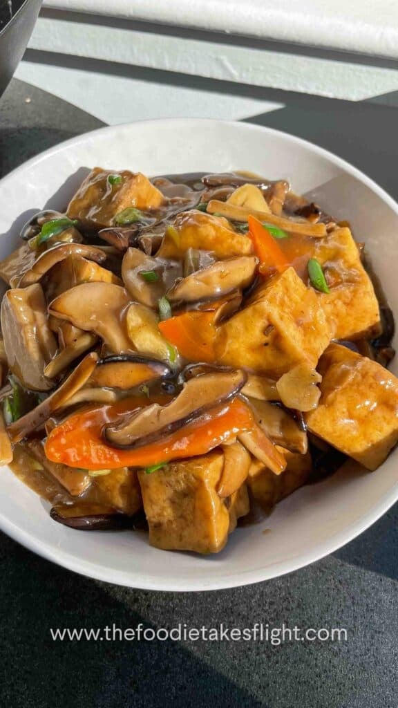 Braised Mushrooms and Tofu in Soy Ginger Garlic Sauce