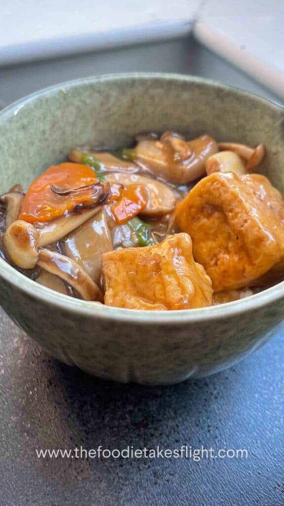 Braised Mushrooms and Tofu in Soy Ginger Garlic Sauce