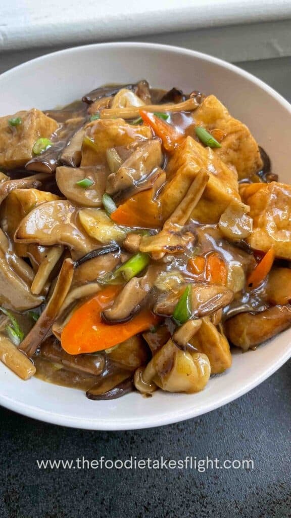 Braised Mushrooms and Tofu in Soy Ginger Garlic Sauce