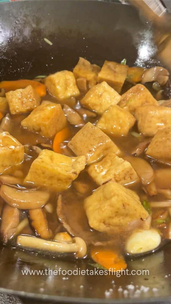 Braised Mushrooms and Tofu in Soy Ginger Garlic Sauce