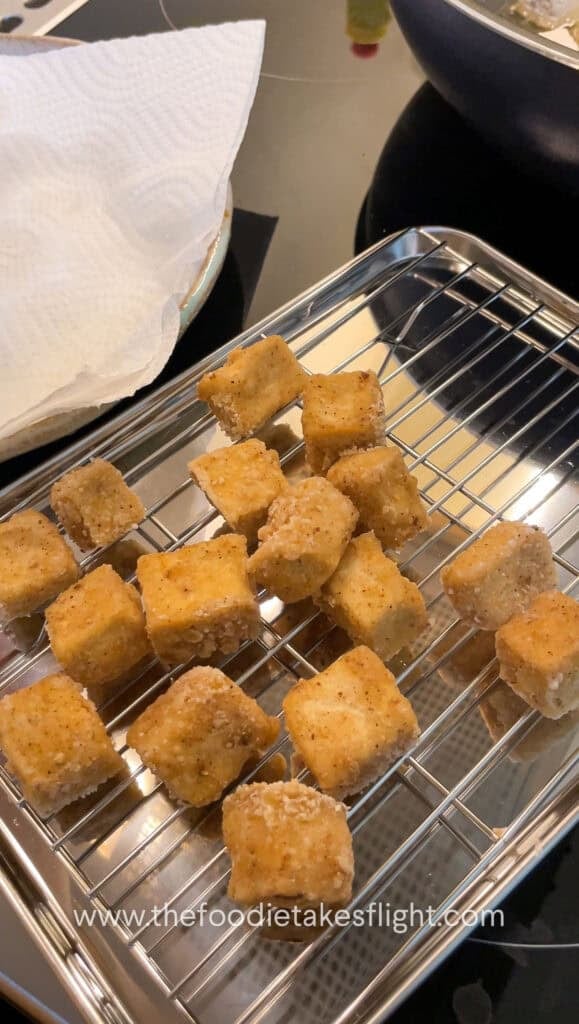 fried golden brown tofu cubes