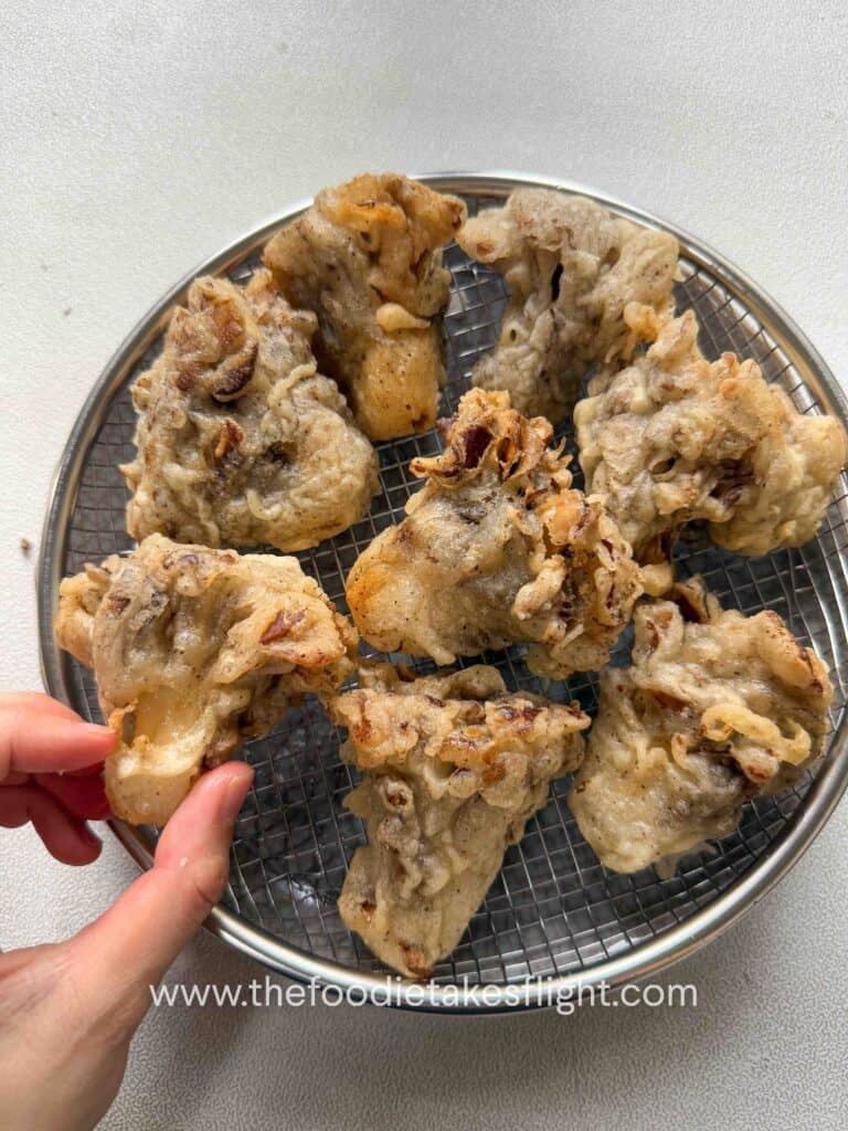 Vegan fried mushroom snack with dipping sauce