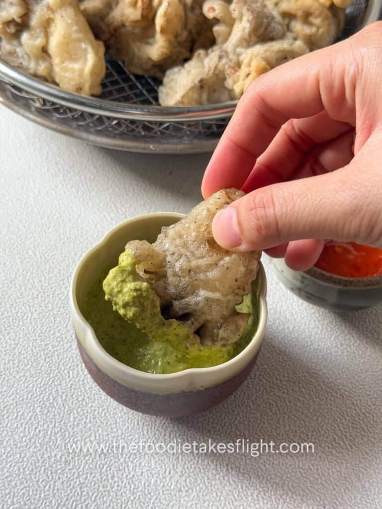 Close-up of crispy maitake mushrooms with crunchy coating