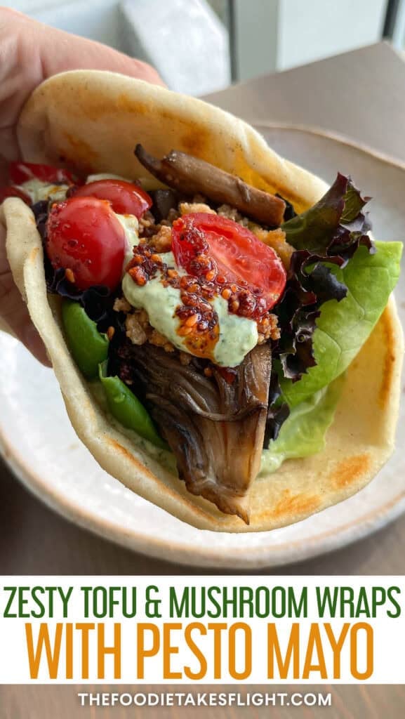 zesty tofu and mushroom wraps with pesto mayo
