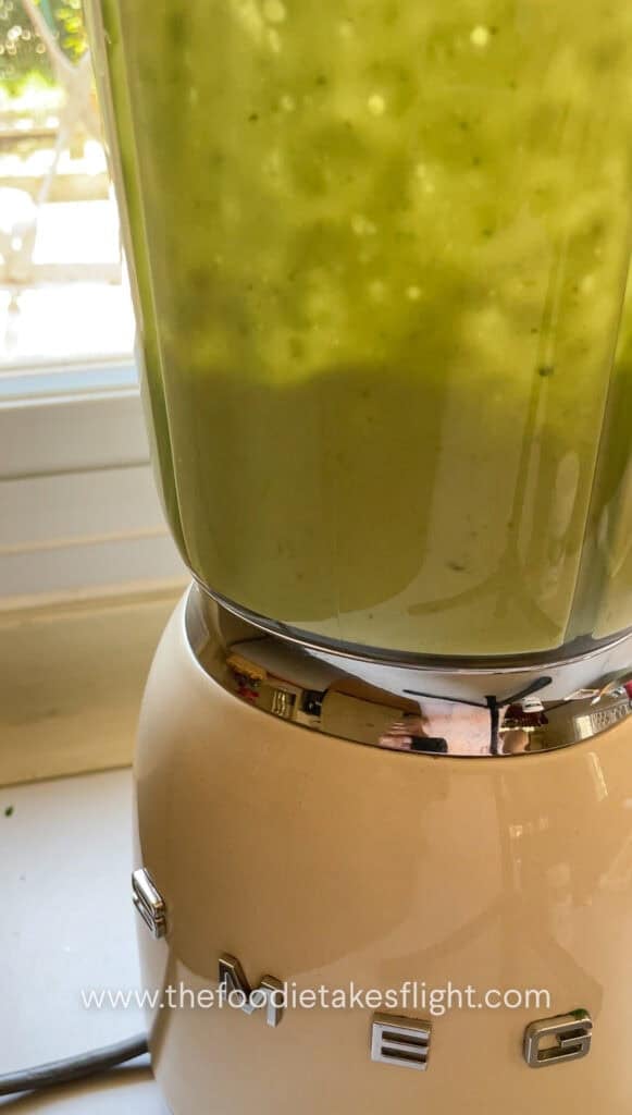 Blending green scallion serrano dressing