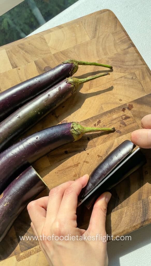 Slicing Chinese eggplant