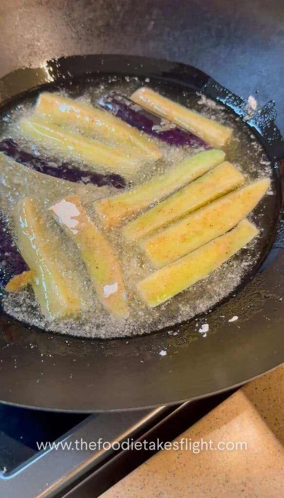 Deep frying eggplant