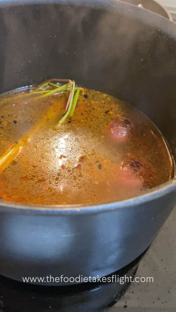 Spicy lemongrass soup in pot