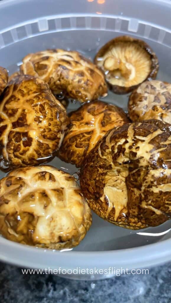 shiitake mushrooms soaking in water