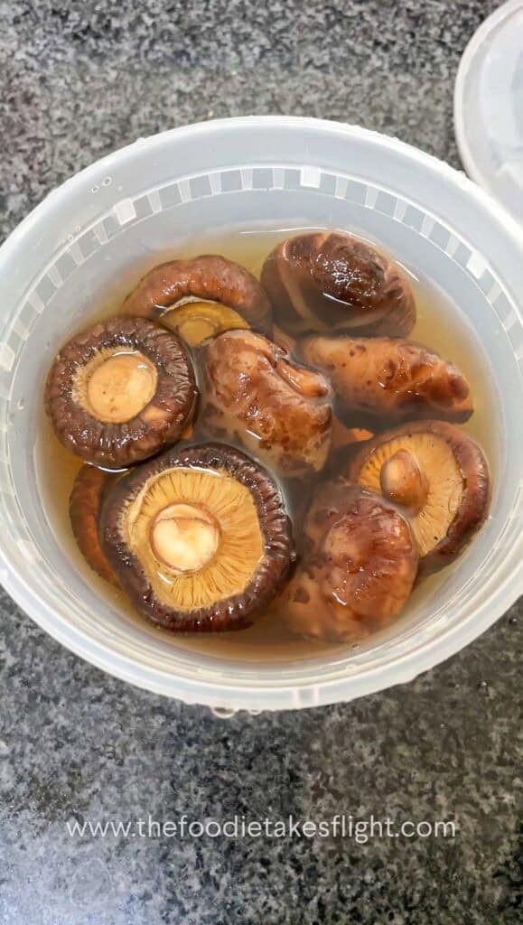 shiitake mushrooms soaking in water