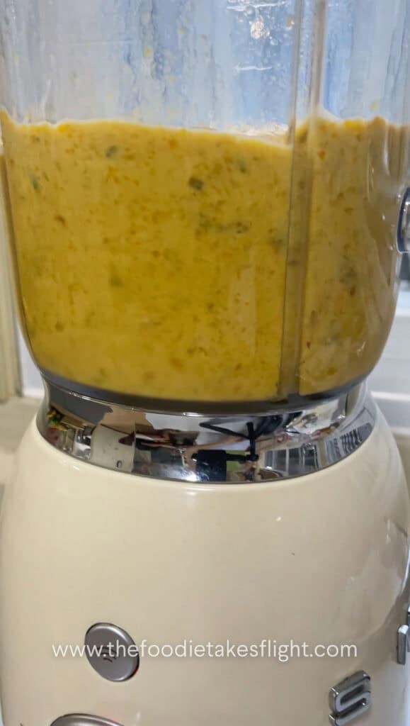 Blended pumpkin miso sauce in a blender
