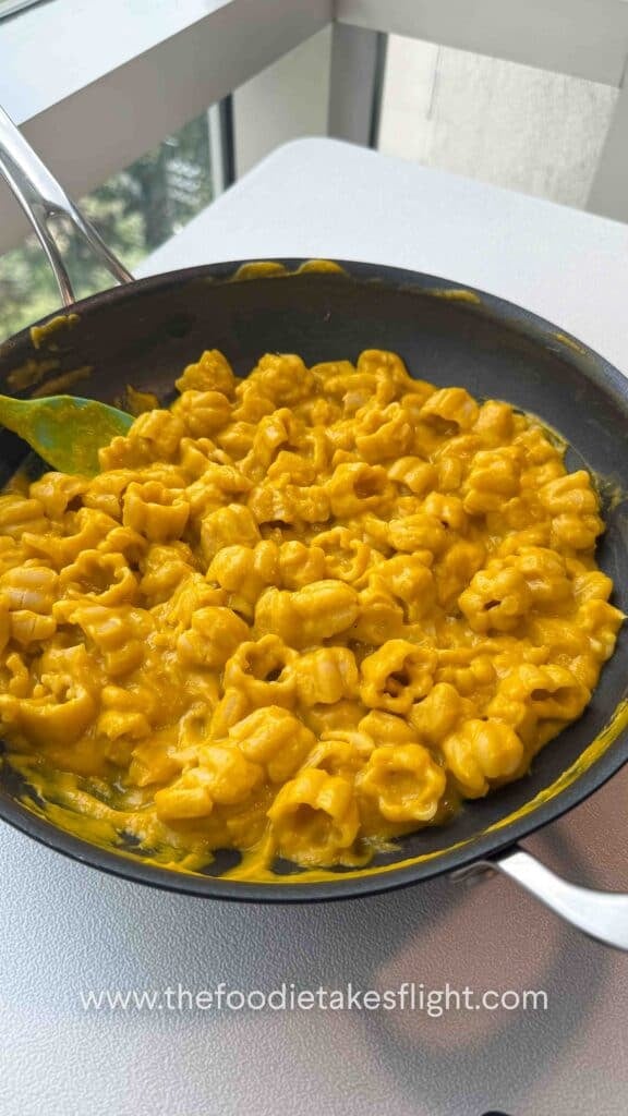 creamy pumpkin miso pasta in a pan