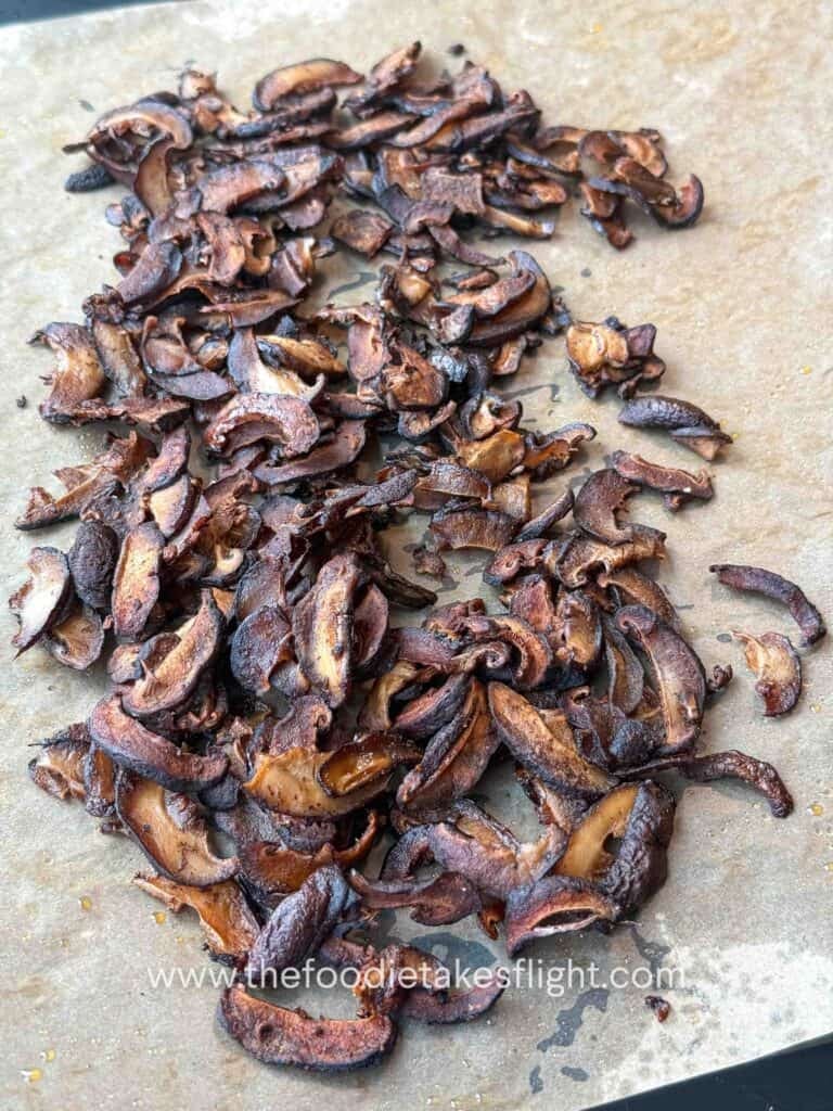 shiitake mushroom bacon on parchment paper
