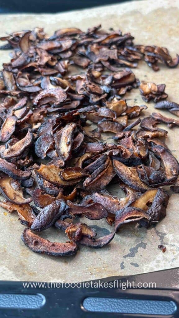 shiitake mushroom bacon on parchment paper