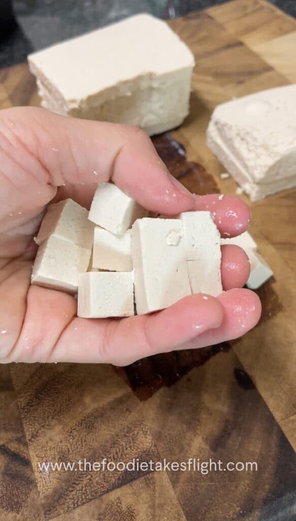 dicing extra firm tofu or tokwa