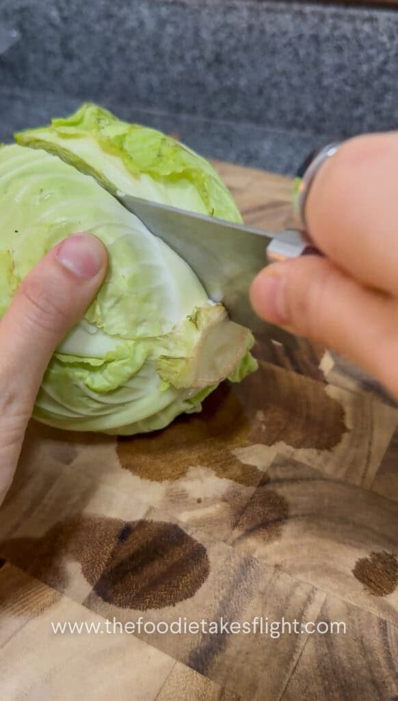 slicing cabbage into wedges