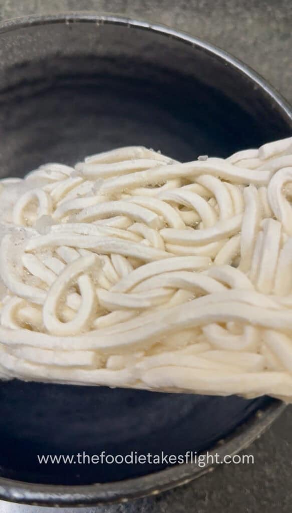 frozen sanuki udon in a heat proof bowl