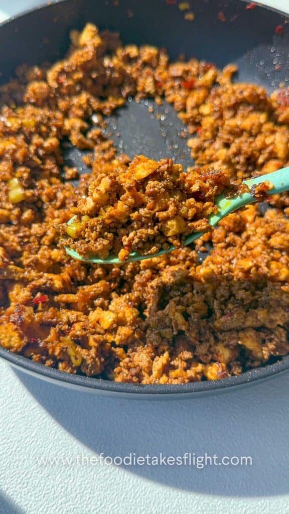 Spicy tofu crumble in a pan