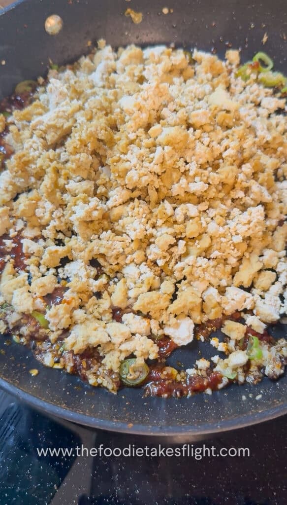 Crispy tofu crumble tossed in spicy mapo sauce